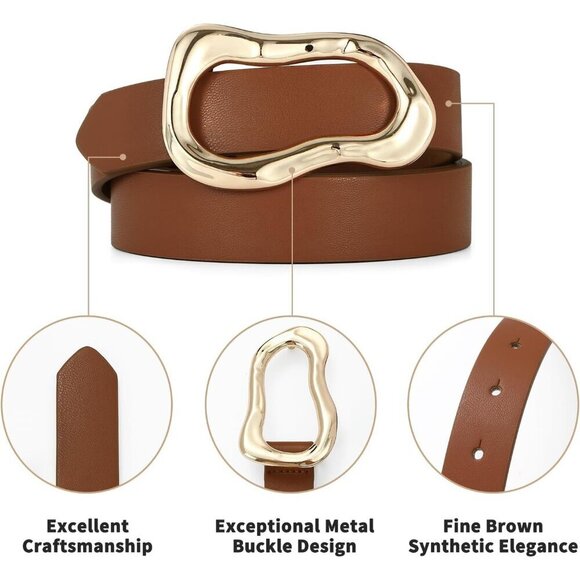 Women\'s Brown Stylish Gold Buckle Fashion Leather Waist Belt Perfect For Jeans